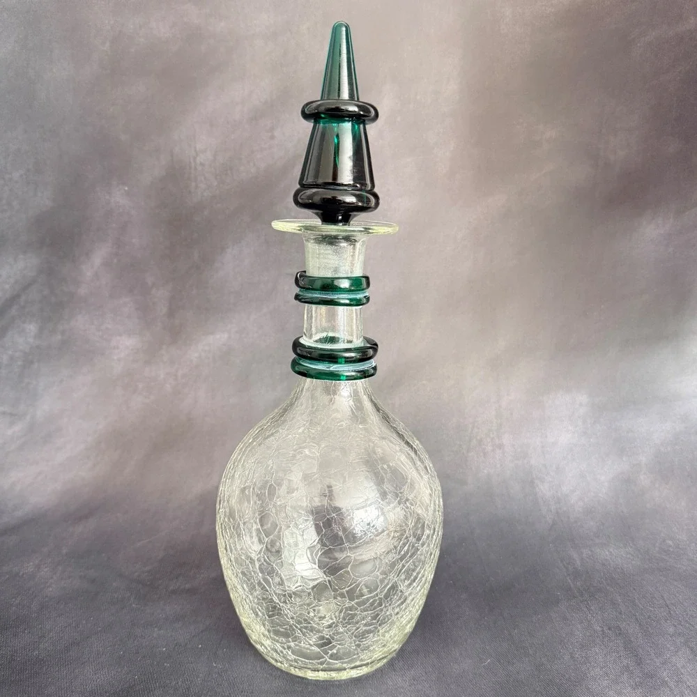 Vintage Blenko 475 Emerald Green Decanter Crackle Glass Winslow Anderson Era